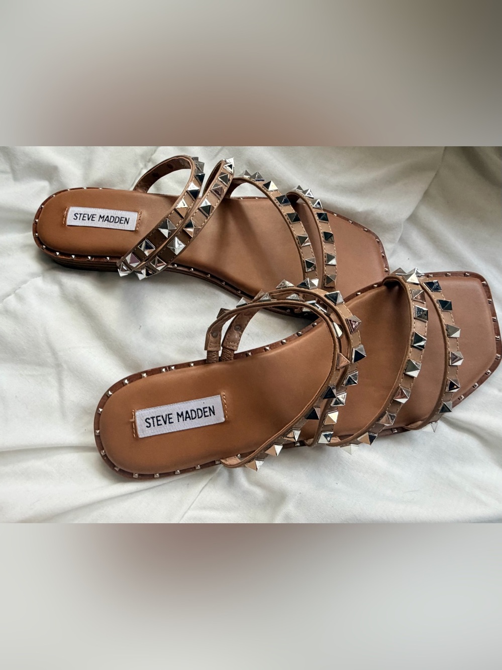 Steve Madden Brown Studded Multi-Strap Slide Sandals